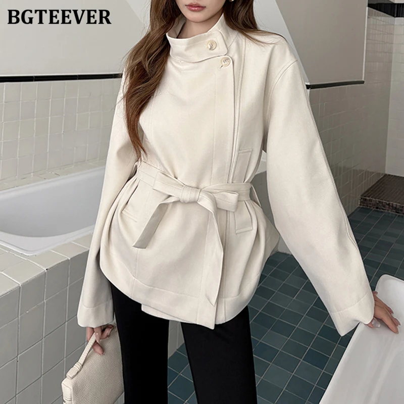 

BGTEEVER модные осенне-зимние теплые свободные карманы с воротником-стойкой женские ветровки повседневные женские плащи на шнуровке с длинными рукавами