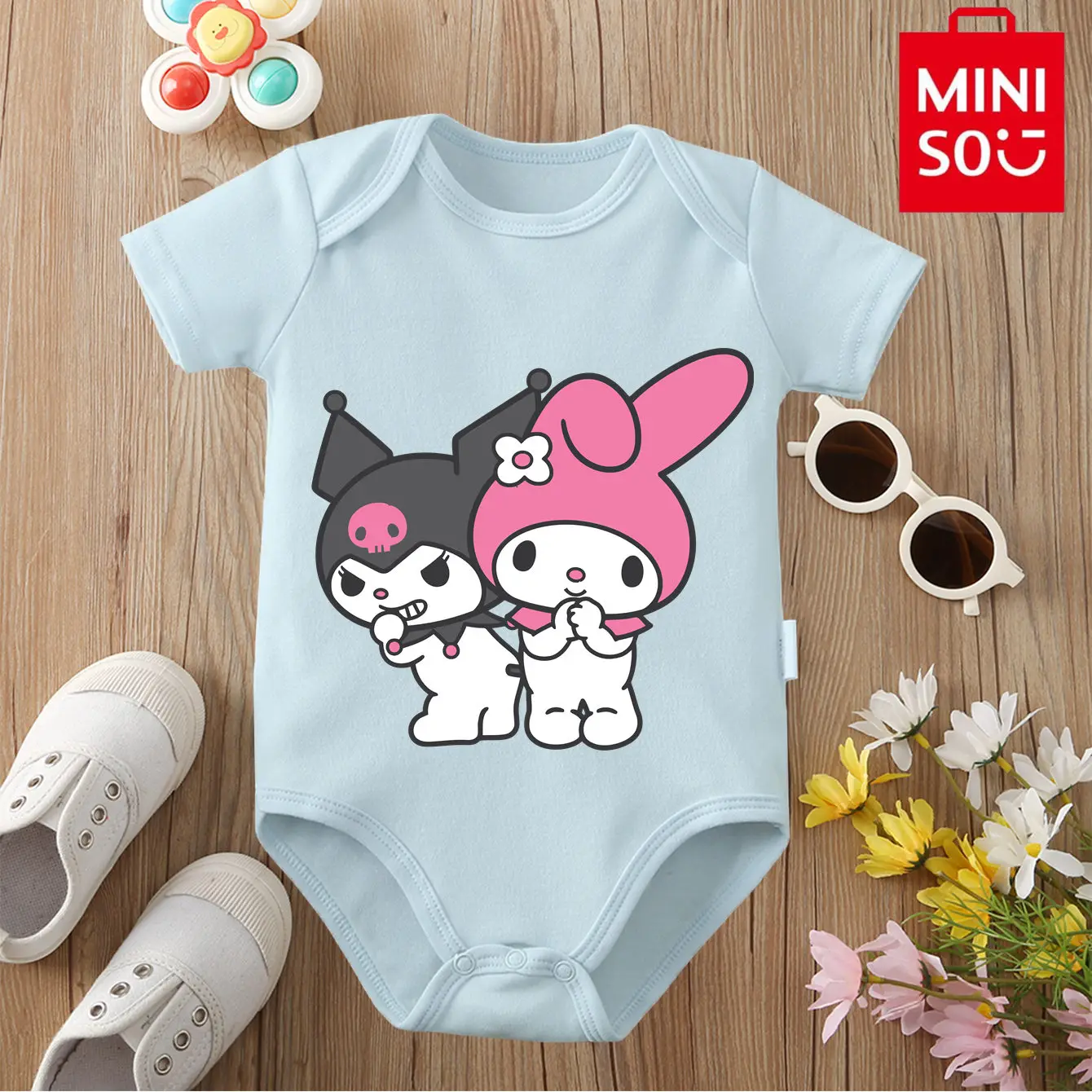بدلة قطعة واحدة مريحة من القطن الخالص مطبوعة بشكل لطيف من MINISO Pochacco My Melody لحديثي الولادة من عمر 0 إلى 12 شهرًا #4