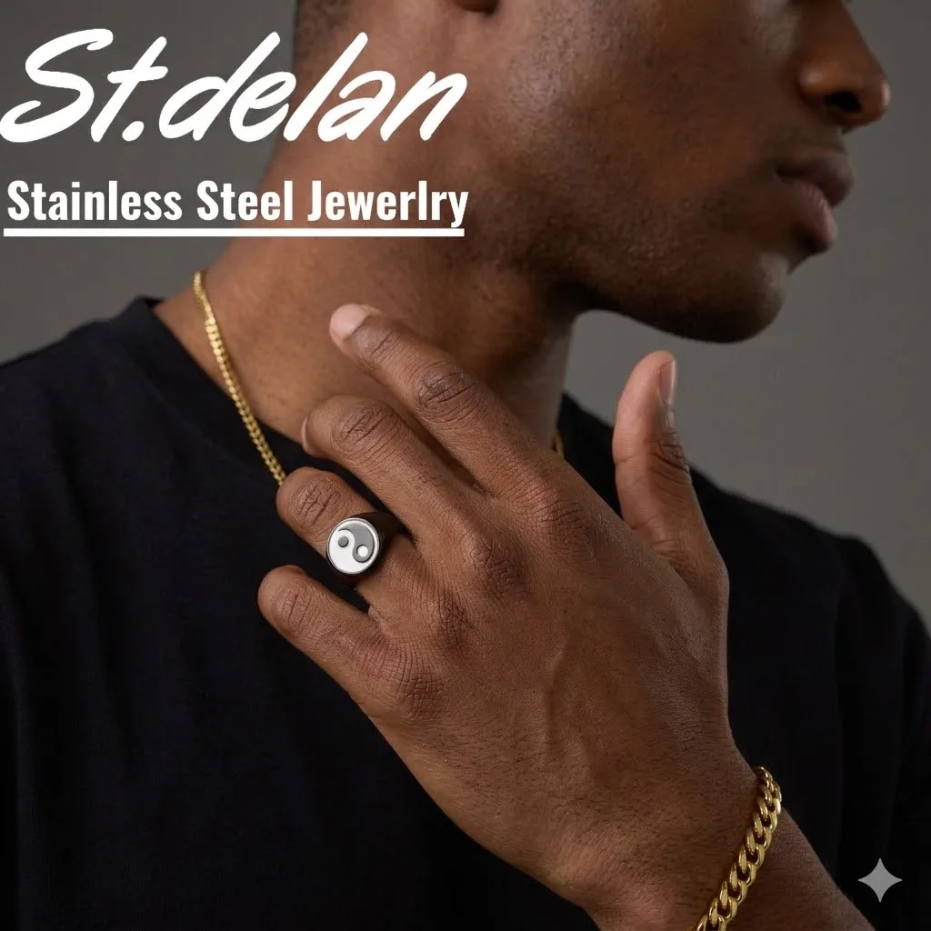 St.delan INS Style Large Round Smooth Ring for Men Women Stainless Steel Polished Band Jewelry Wholesale