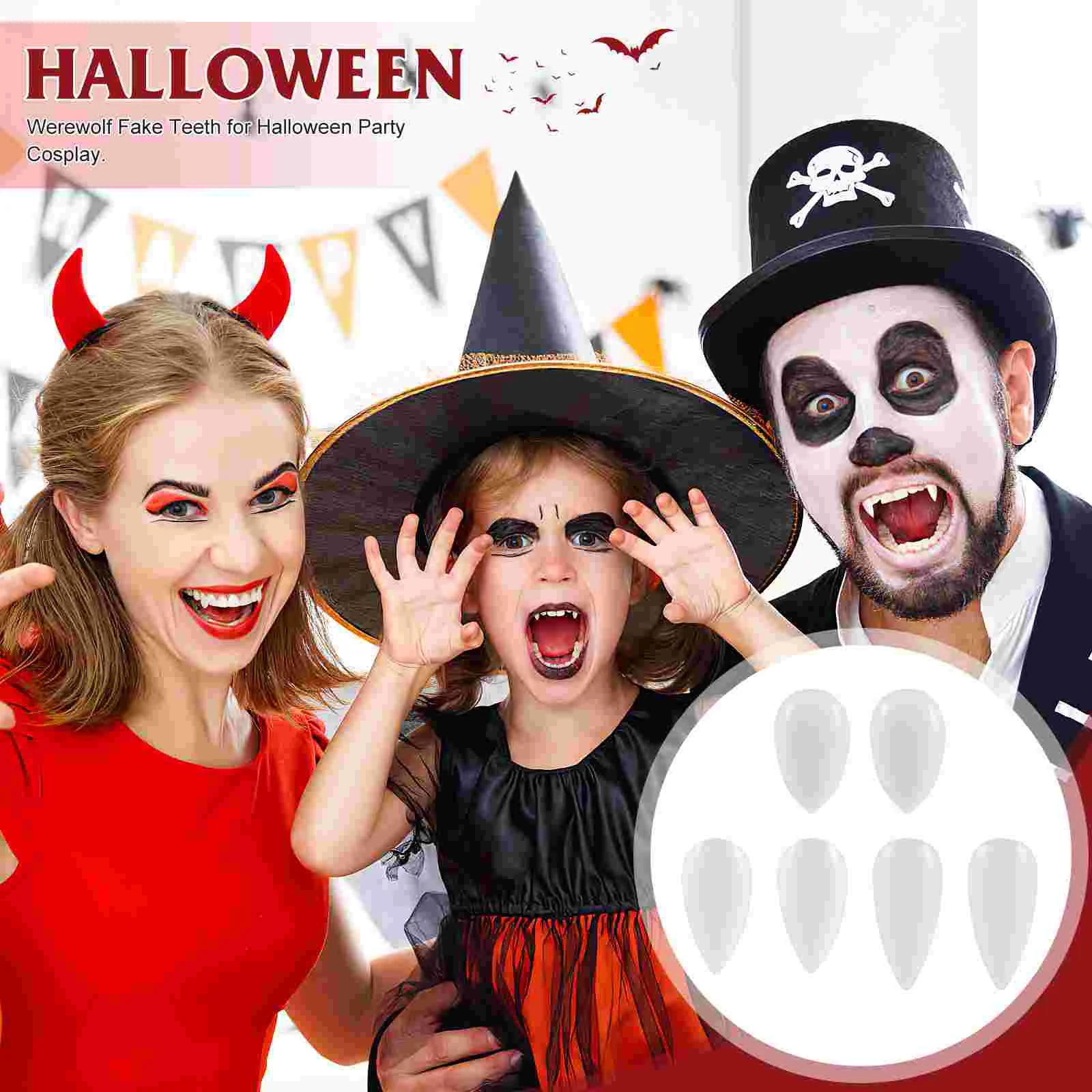 3 Pairs Halloween Toys Fake Teeth Fangs for Cosplay Accessories Vampire White Woman Child