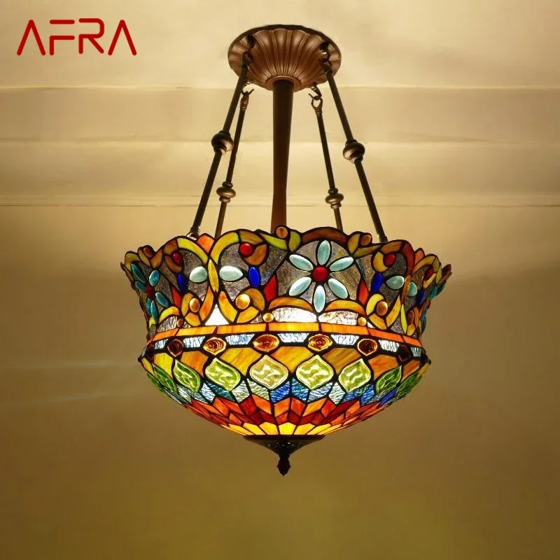 AFRA Tiffany European Chandelier Vintage Creative Color Glass Pendant Lamp  Home Living Room restaurant Bedroom Hotel Corridor