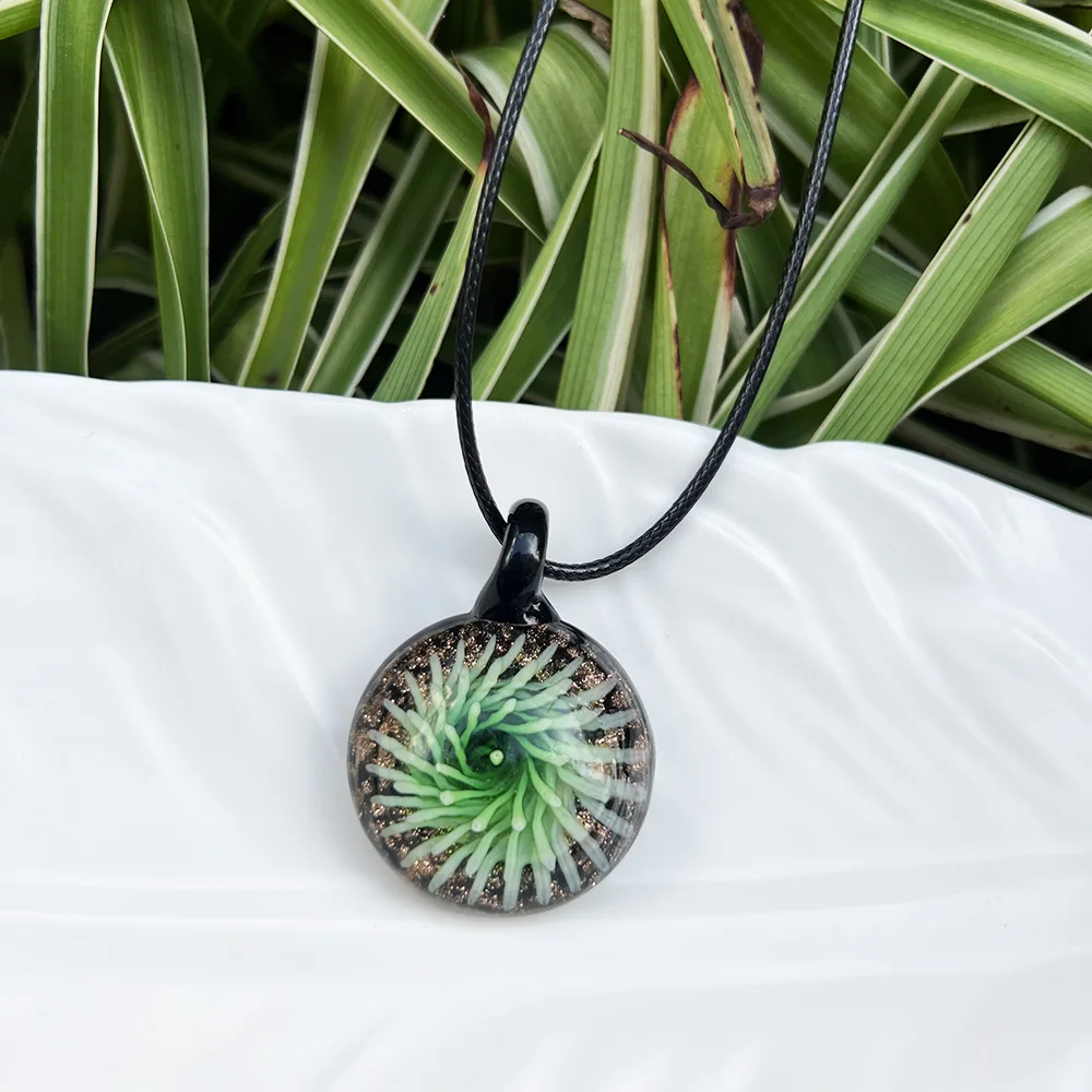 1PCS Vintage Murano Lampwork Green Flower Glass Vortex Pendant Necklace For Women Summer Beach Gift Cheap Items Jewelry Gift