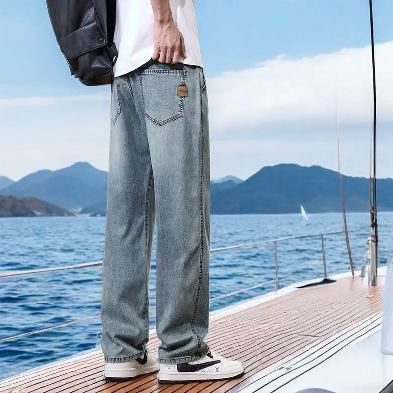 2026 Summer Men's Thin Loose Straight Jeans Casual Breathable Denim Pants Fashion Trendy Trousers