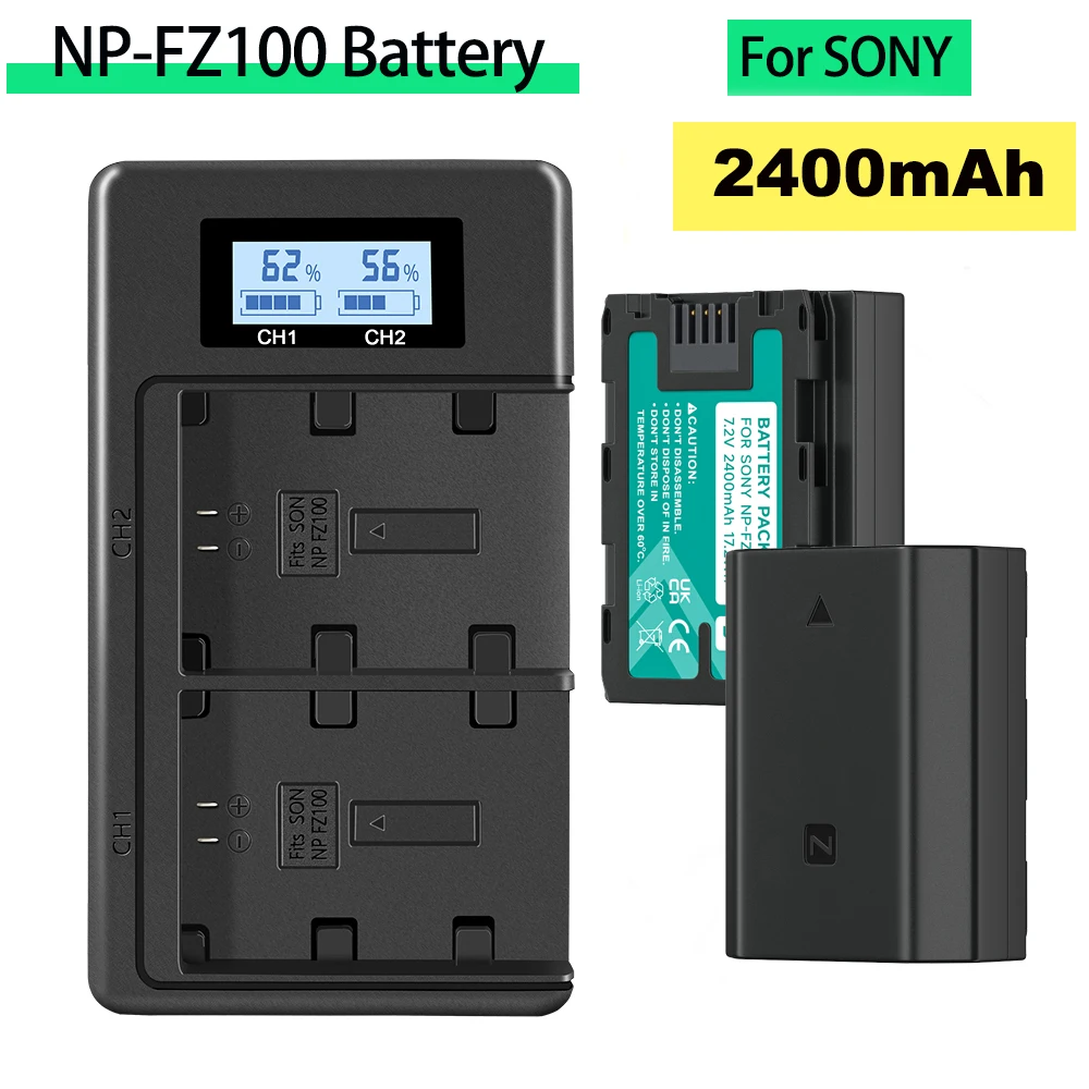 NP-FZ100 NP FZ100 Akku NPFZ100 2400mAh Kamera-Akku für Sony A6600 A6700 A7m3 A9 A7R III A7 III A9R 9S A9S A7R3 7RM3 ZV-E1 FZ100 Ersatzakkus mit LCD USB Schnellladegerät