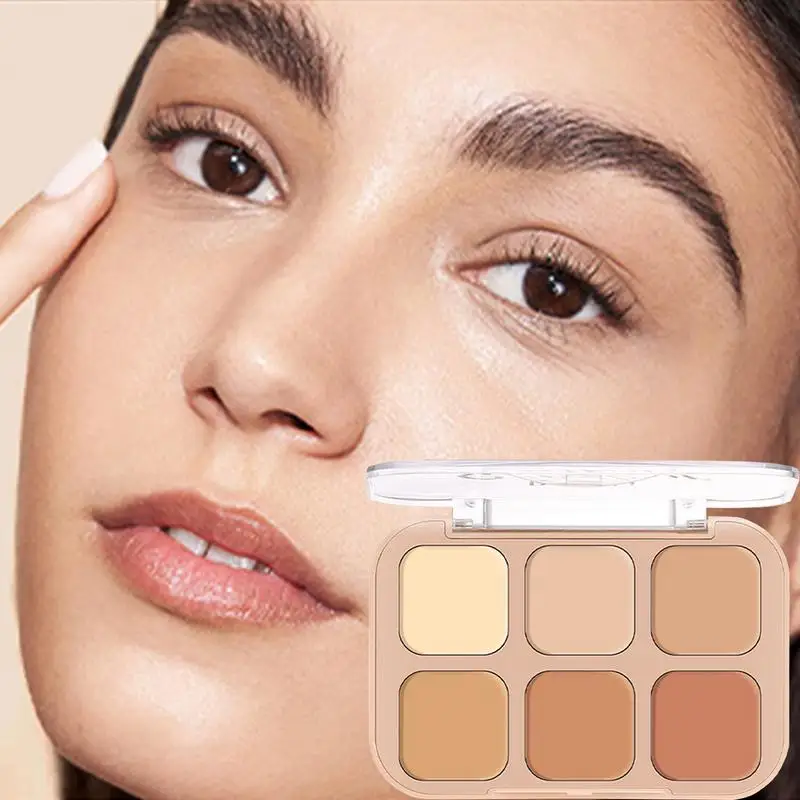Tavolozza di correttori per trucco Tavolozza per contorni facciali a 6 colori Prodotti di bellezza dai toni delicati e naturali Trucco viso multifunzione