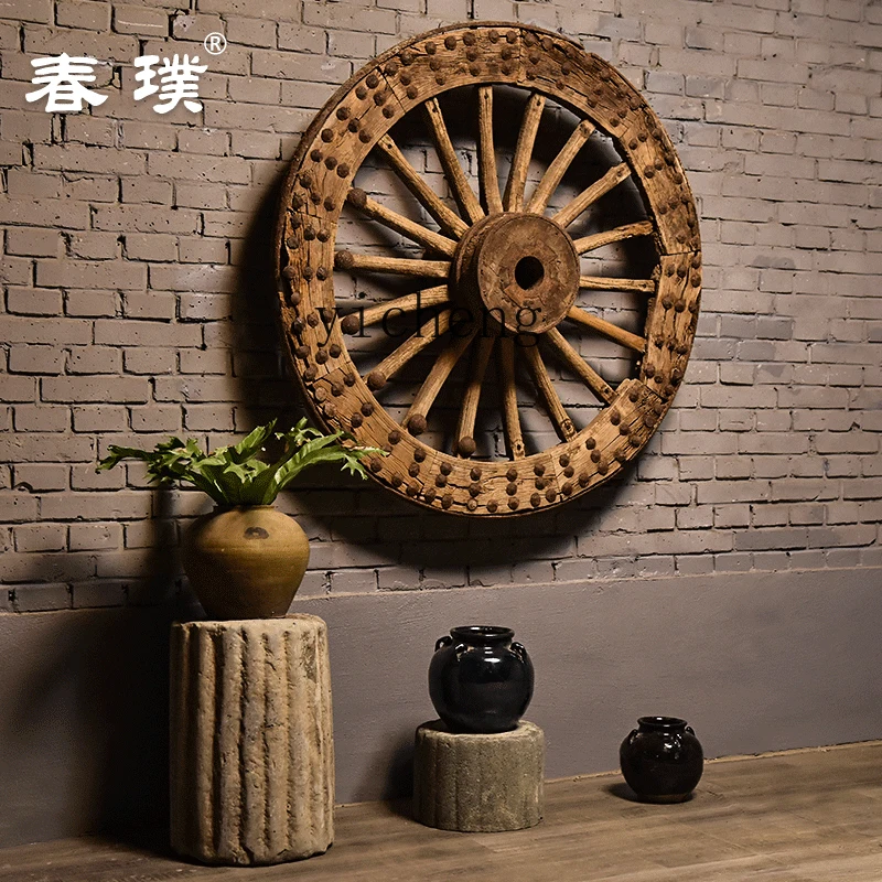 

XL Old Wheel Old Wheel Myanmar Rosewood Old Object Weathered Texture Retro Decorative Ornament