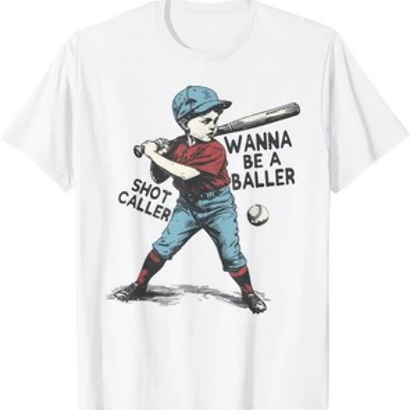 Wanna Be A Baller Shot Caller Retro Spieltag Baseball Junge T Shirt vintage Washed Soft streetwear Comfortable fashion