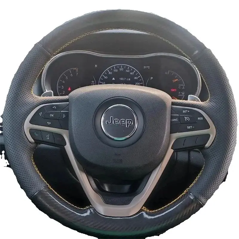 

Hand-stitched non-slip black carbon fibre Genuine Leather car Steering Wheel Cover For Jeep Grand Cherokee 2014-2020