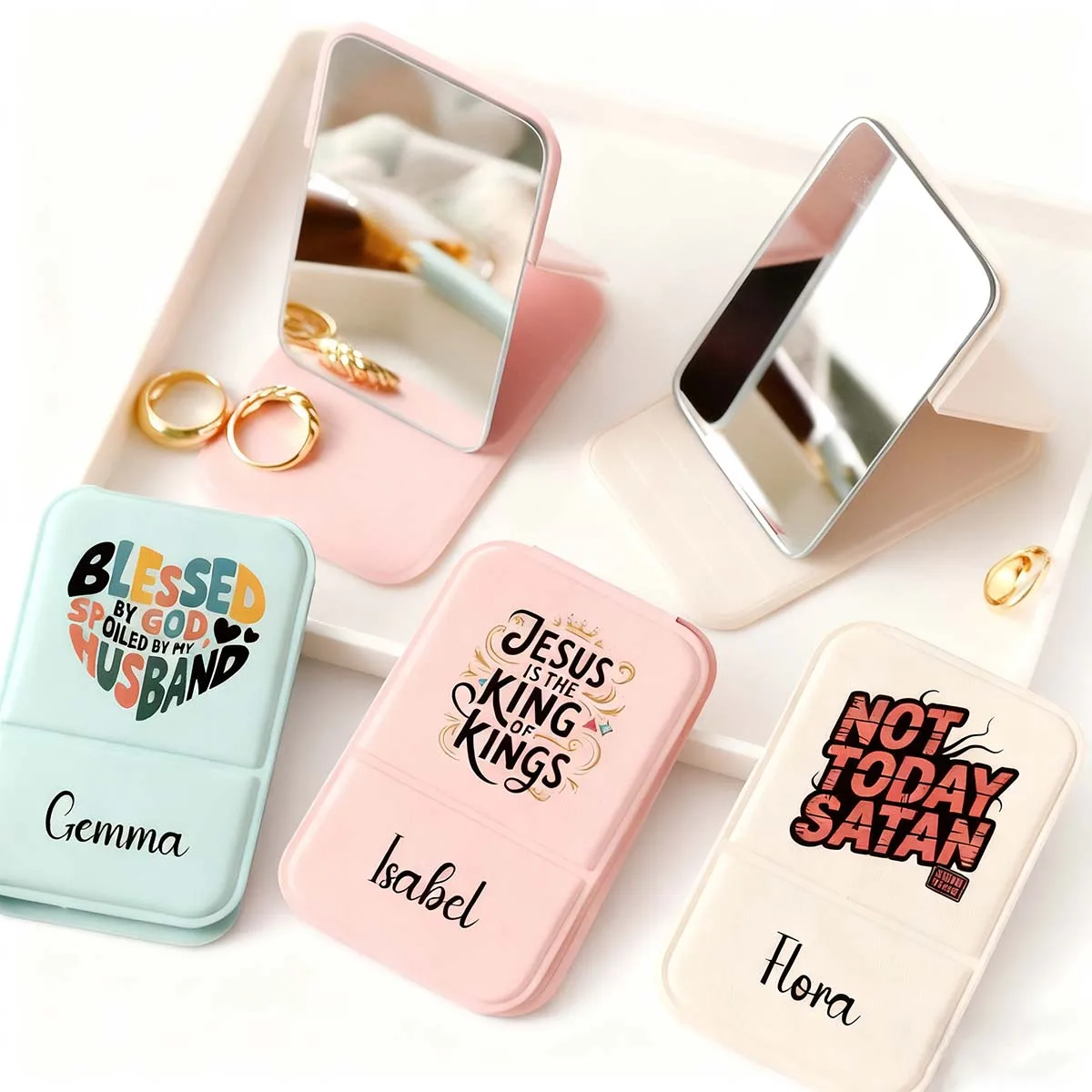 1 custom PU makeup mirror High-definition glass Gift set PU folding mirror Exquisite and compact ceremonial gift folding mirror