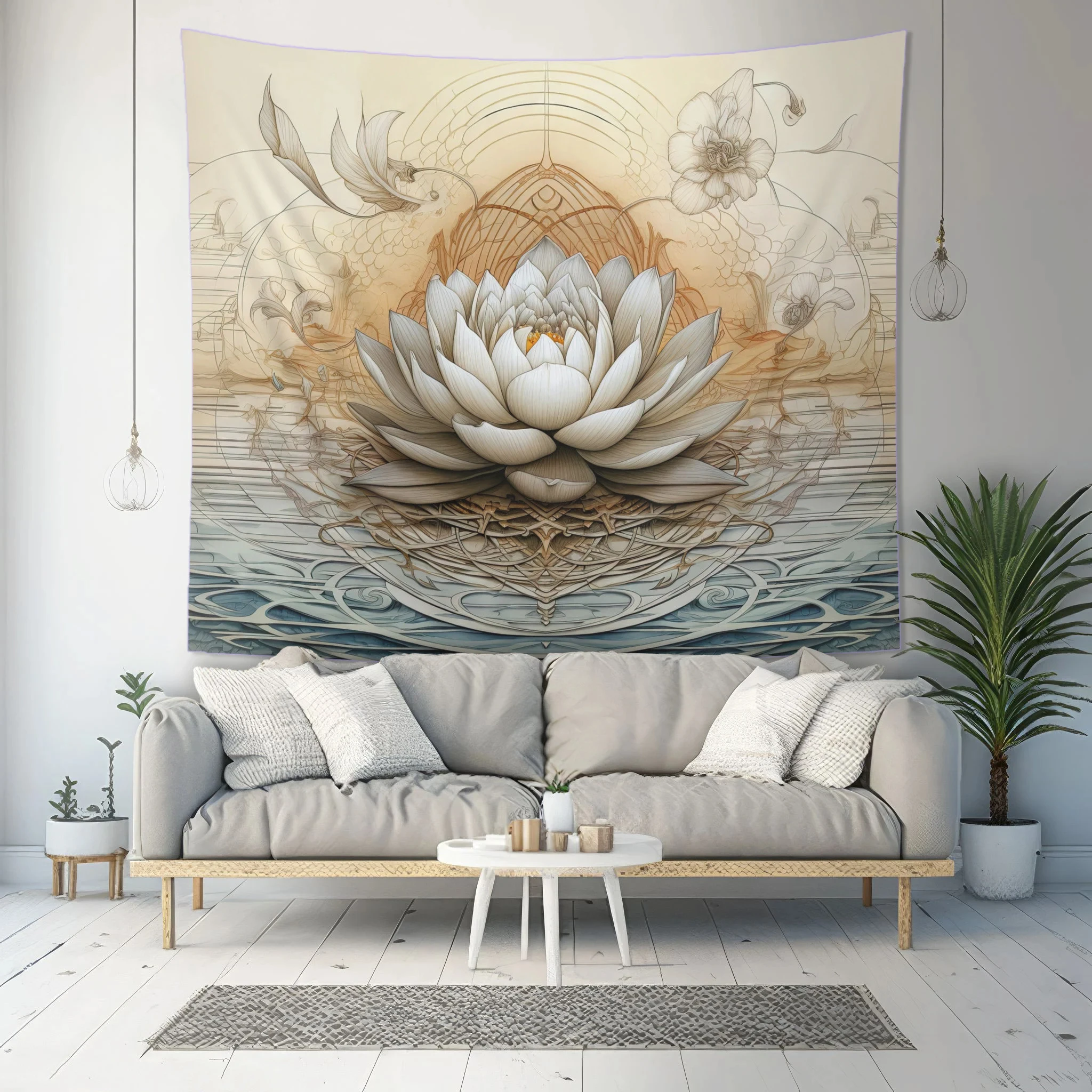 VIKAMA New Chinese Zen Lotus Tapestry Morandi Background Cloth Living Room Meditation Room Decoration Room Decoration