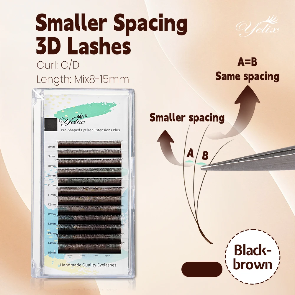 Yelix Black Brown Smaller Spacing 3D W Eyelash Extensions Premade Volume Fans Individual Lashes Fluffy Soft Natural Faux Cils