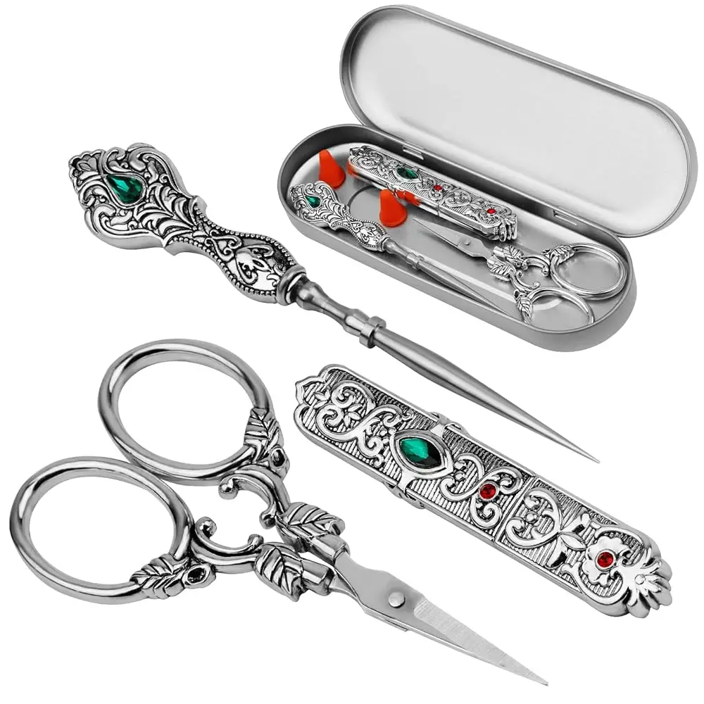 

Embroidery Scissors Kits, Vintage Scissors European Style Sewing Tools with Embroidery Scissors, Sewing Awl, Sewing Needle C