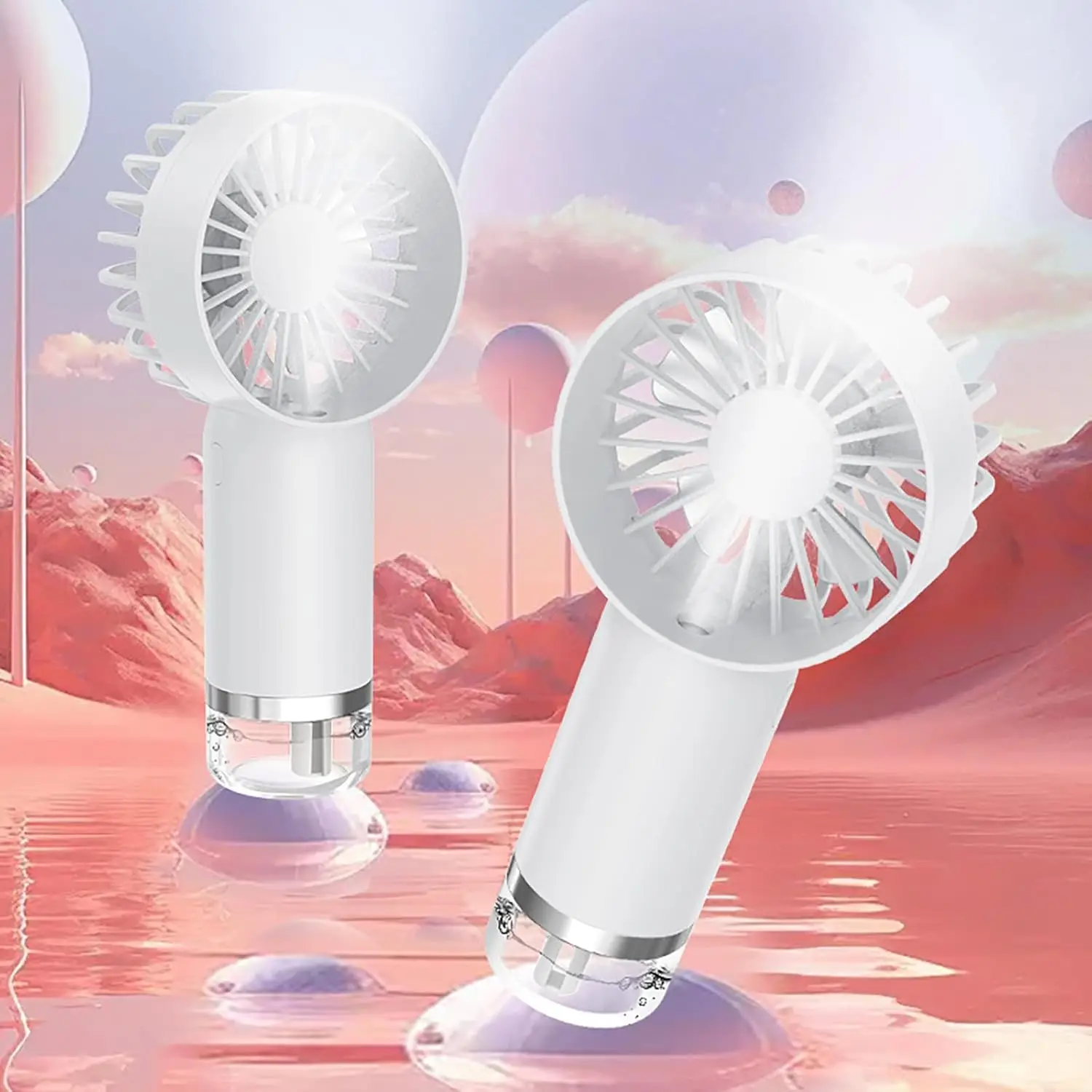 Ventilador de nebulização portátil-ventilador de água recarregável a pilhas de baixo ruído com ventilador de resfriamento de velocidade ajustável com spray de água mis