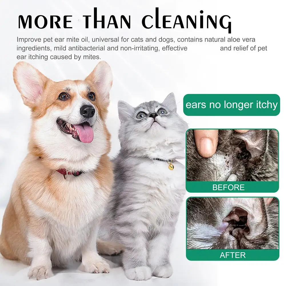 Cat Dog Ear Cleaner Pet Ear Drops Yeast Mites Infectiones Control Odor Removal Relieves Itching Anti Inflammatory Pet Ear Washer