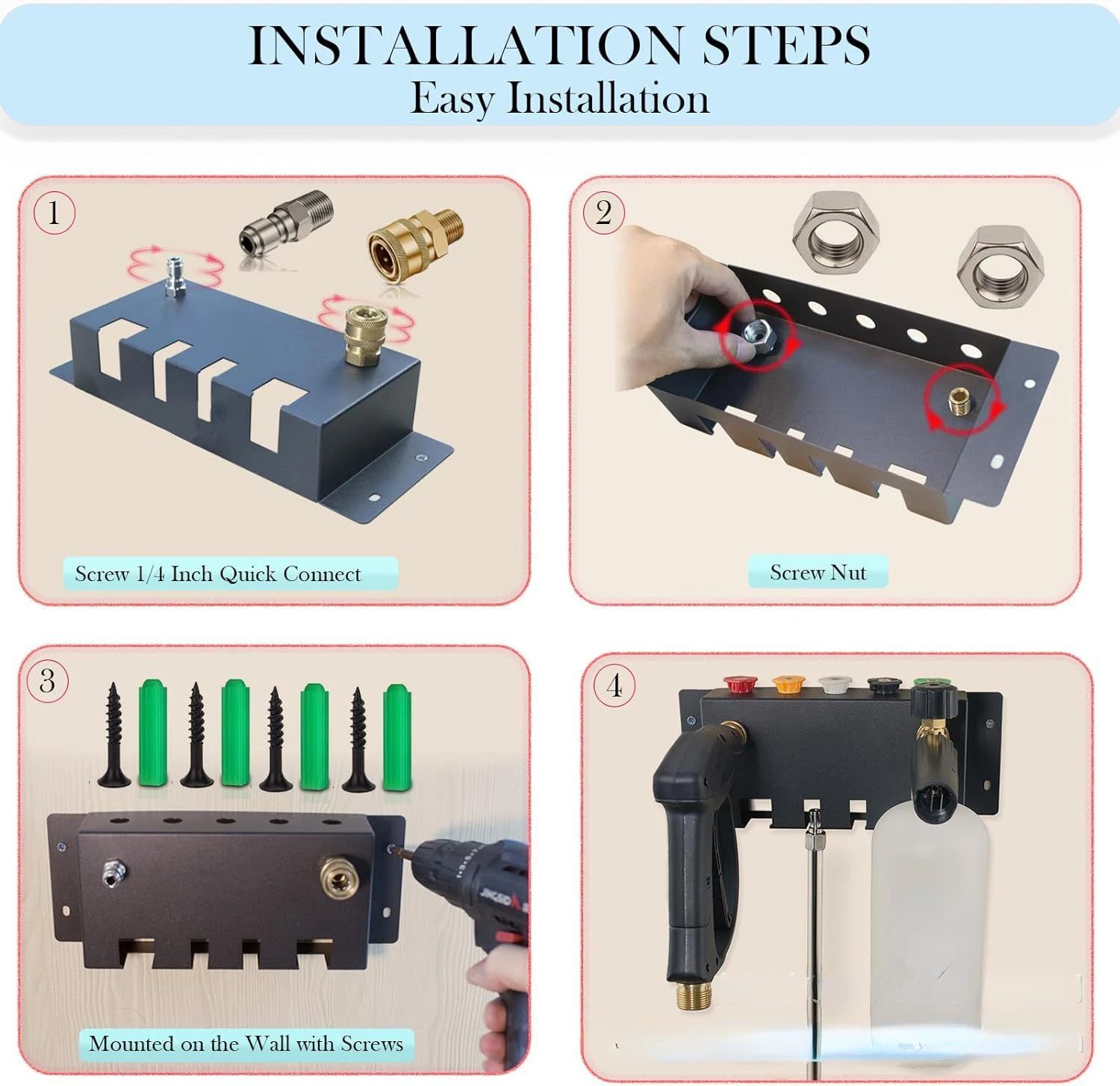 High-pressure Cleaning Water Gun Storage Box High-pressure Foam Pot Five-color Nozzle High-pressure Telescopic Rod Storage Rack