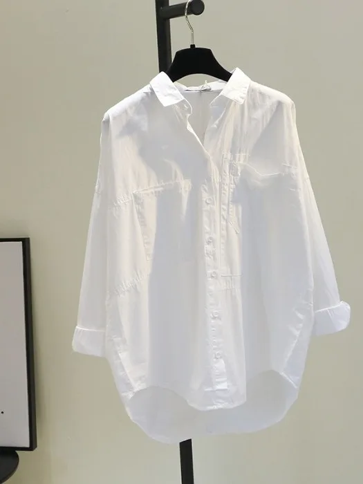 Frauen Casual Baumwolle Lange Sve irt Frühling Herbst Lose Fit Kragen Reine Farbe Vorne ort Ba Lange Sle