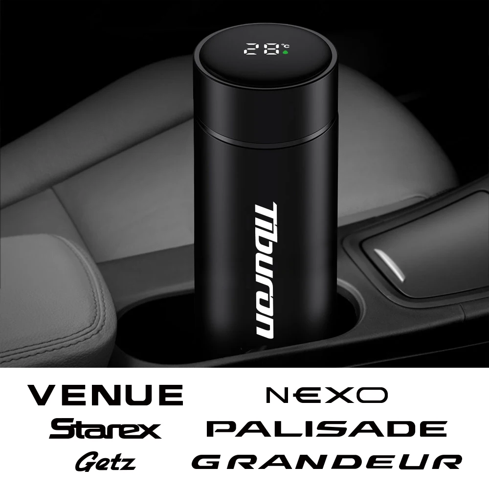 500ml Portable Auto Smart Thermos Water Bottle Cup For Hyundai Tiburon Palisade Starex I10 I20 Grandeur Getz Venue Accessories