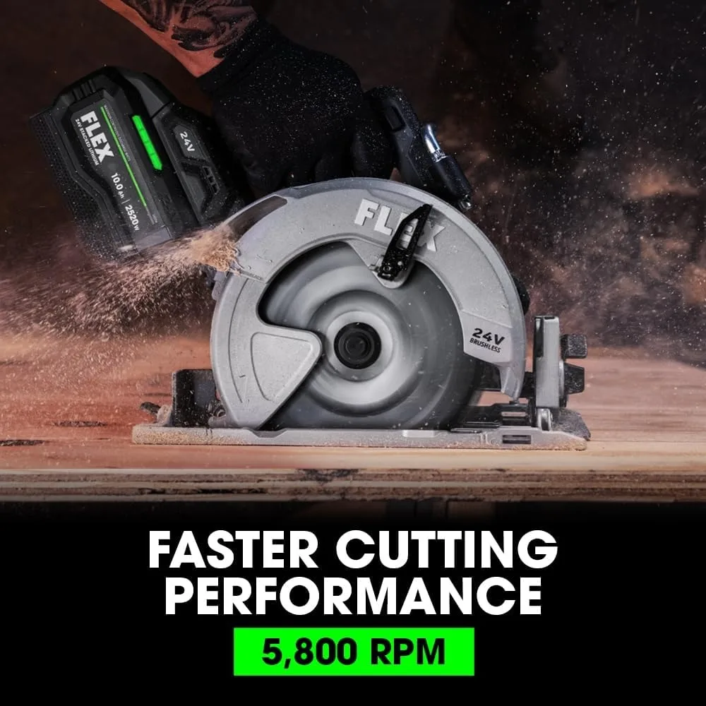أداة منشار دائري FLEX 24V بدون فرش مقاس 7-1/4 بوصة فقط، البطارية والشاحن غير متضمن - FX2141-Z