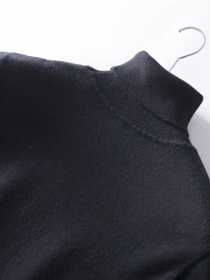 

Men's High Collar Knitwear Woolen Sweater Slim Fit Basic Inner Wear Bla Color Turn up Cuff Casual Sle Youth Faion