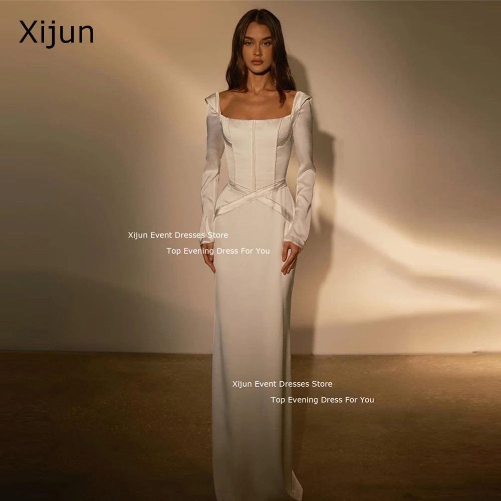 

Xijun Ivory Mermaid Long Wedding Dresses Formal Backless Long Prom Gowns Full Sleeves Floor Length Simple Bridal Gowns For Women