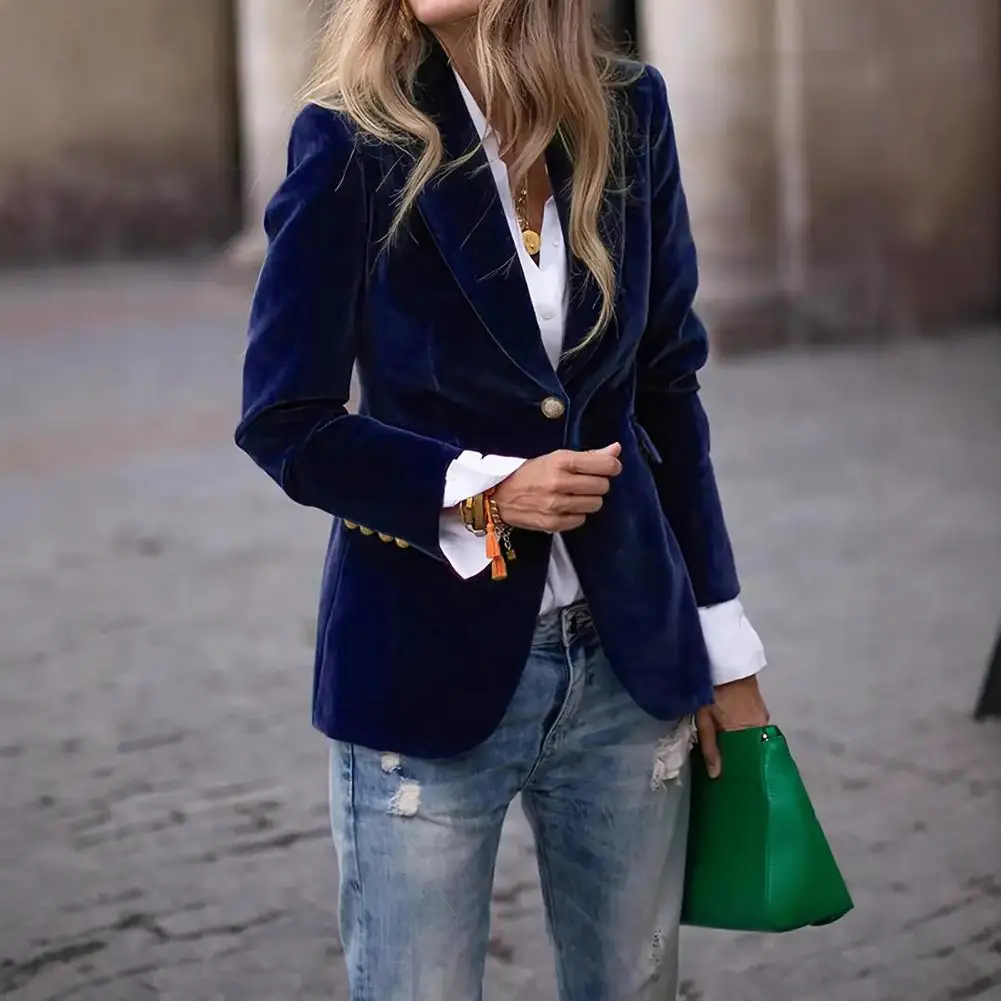 

Women Velvet Jacket Autumn Winter Blazer Coat European Style Gold Velvet Temperament Elegant Slim Fit Small Suit Jacket Coat