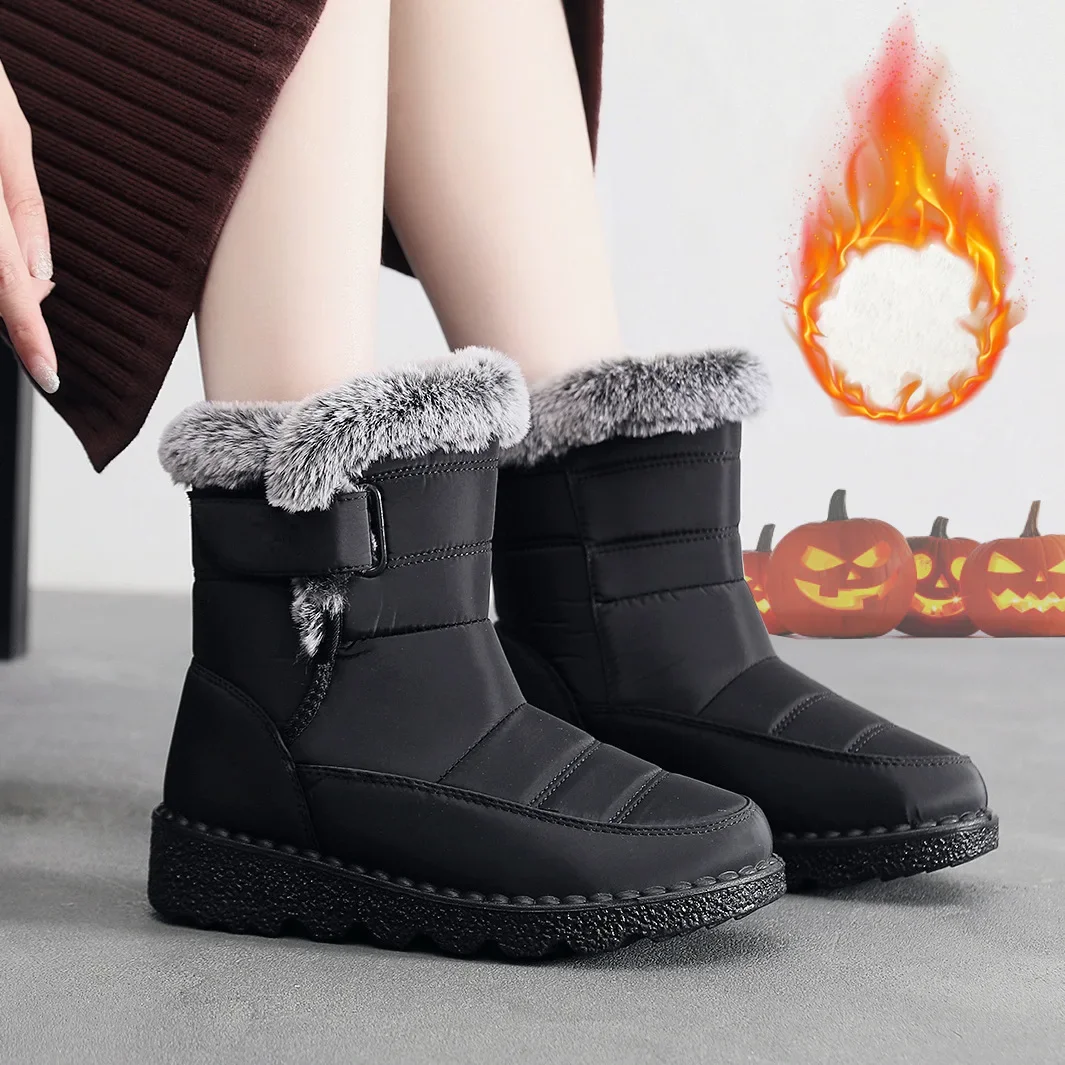 2024 ใหม่กระต่ายขนสัตว์รองเท้าผ้าฝ้าย High-Top WARM Women's Snow BOOTS กันน้ําอุ่นข้อเท้ารองเท้าบูทสตรีผู้หญิง botas Mujer