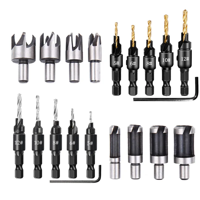 5pcs Countersink Drill Woodworking Drill Bit Set Drilling Pilot Holes For Screw Sizes #5 #6 #8 #10 #12