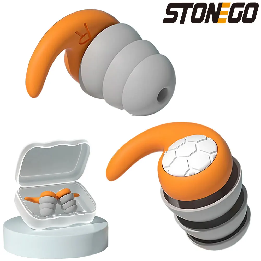 STONEGO 1 Pair Triple Layer Silicone Noise Cancelling Earplugs Suitable for Sleep Swimming Waterproof Noise Filter Creating