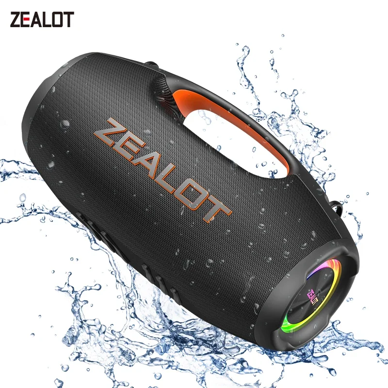 Zealot-S86 Bluetooth Speaker, 60W Power With Subwoofer Outdoor IPX6 Party Speaker, 12H Playtime, LED for Camping