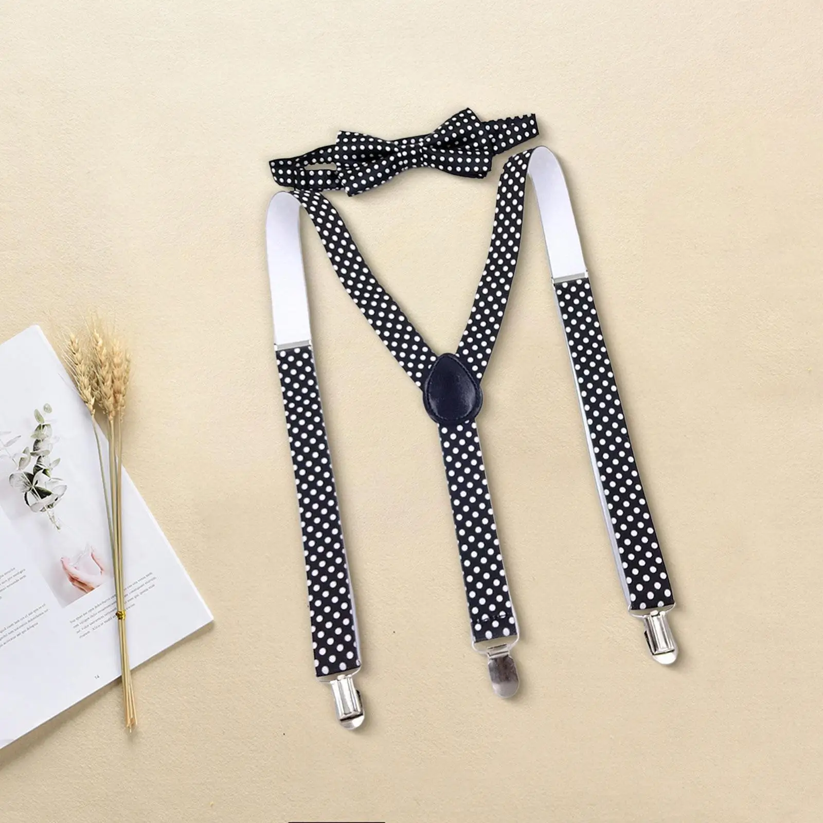 Kids Suspender Bowtie Set with Clips Elastic Straps Adjustable Braces Pants Suspender for Jeans Wedding Cosplay Trousers Party