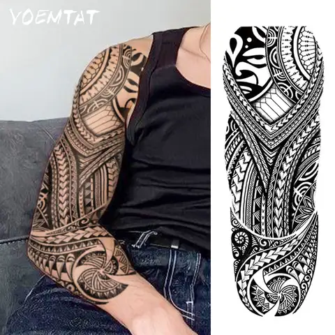 Grote volledige arm mouw waterdichte tijdelijke tattoo sticker zwarte machine schildpad tribal totem nep tattoo body art tatto mannen vrouwen