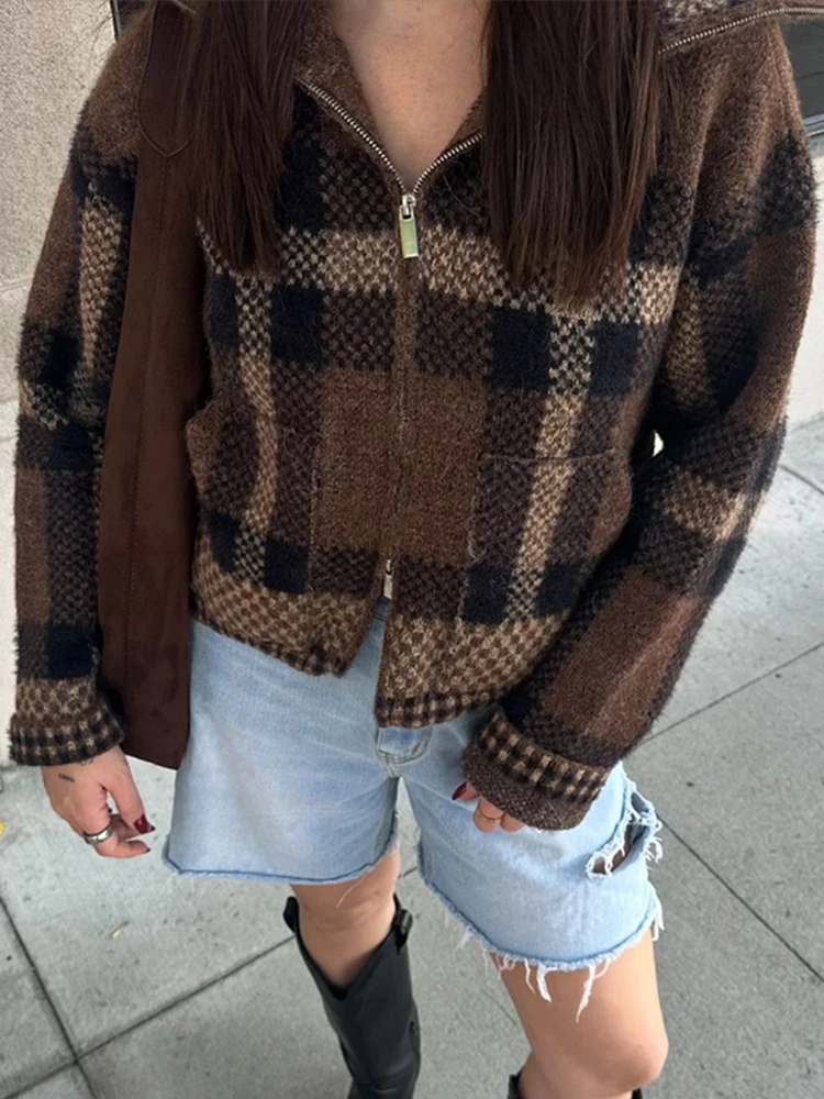 Plaid  Jacket Woman Coat Single Breasted Office Lapel Pocket Casual Thicken Top Ladies Spring High Street Warm Streetwear 2025