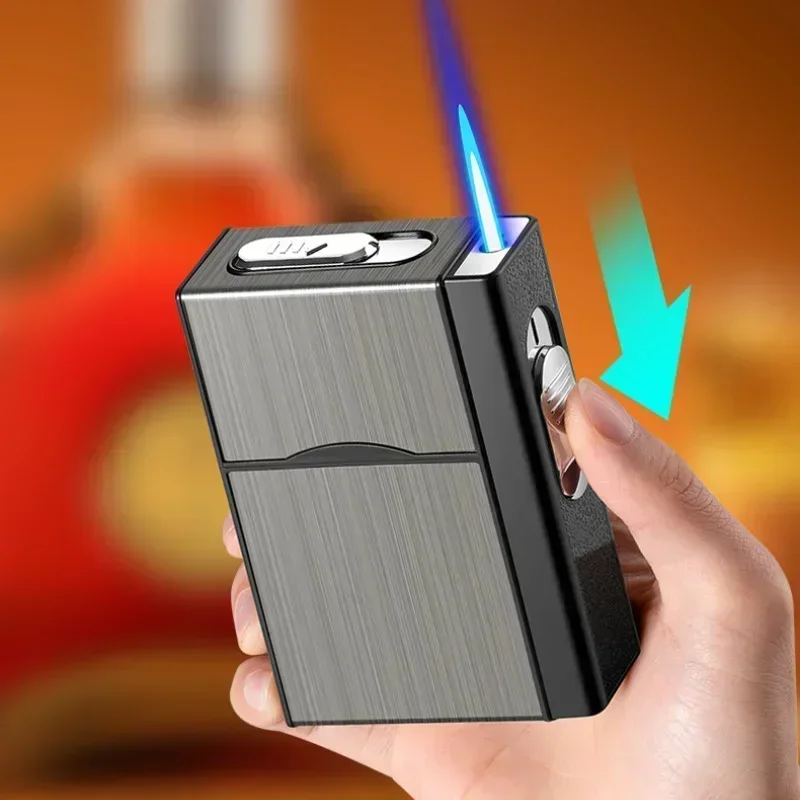 Multifunctional Electronic USB Inflatable Cigarette Case with Light-emitting Feature And Gas/Electric Lighter Accessories