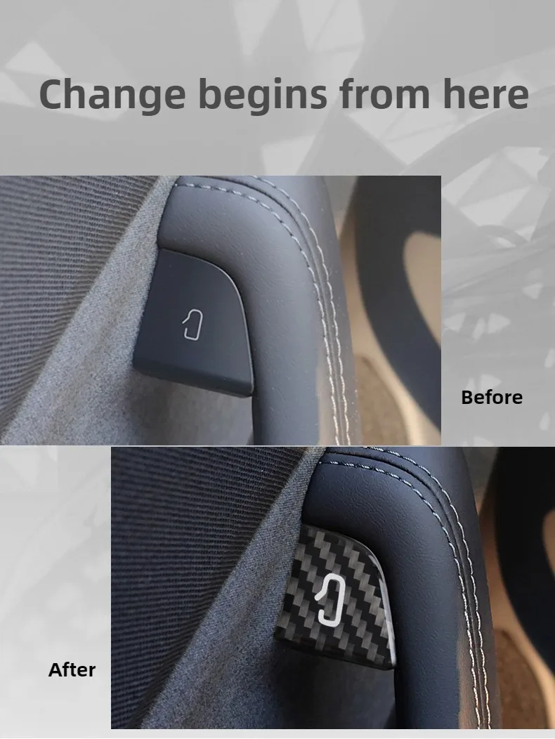 Für Tesla Modell Y Juniper Dekor Zubehör Carbon Faser Muster Aufkleber Offene Tür Taste Trim Patch Modell 3 2025, Schalter Abdeckung – Detail 4