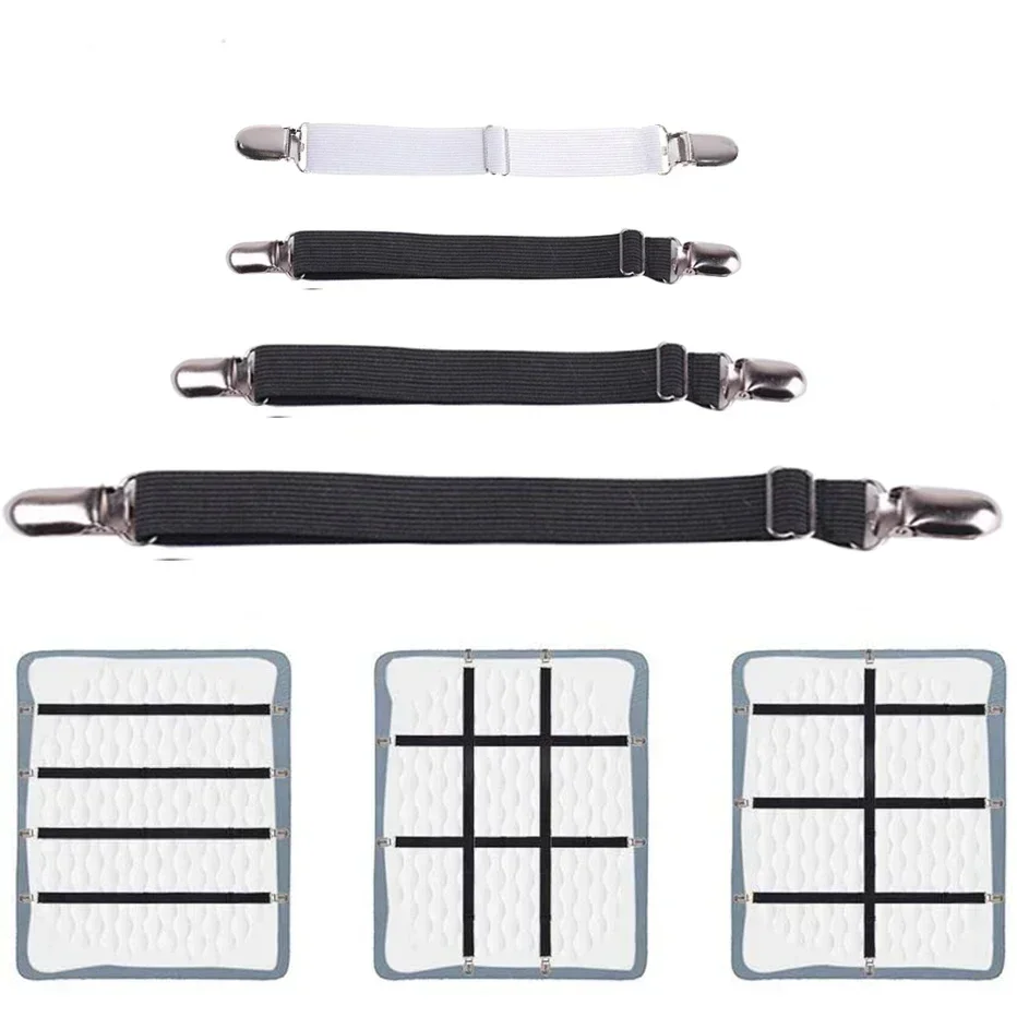 

4pcs/set Elastic Bed Sheet Strip Fastener Bed Sheet Grippers Belt Adjustable Mattress Cover Blankets Holder