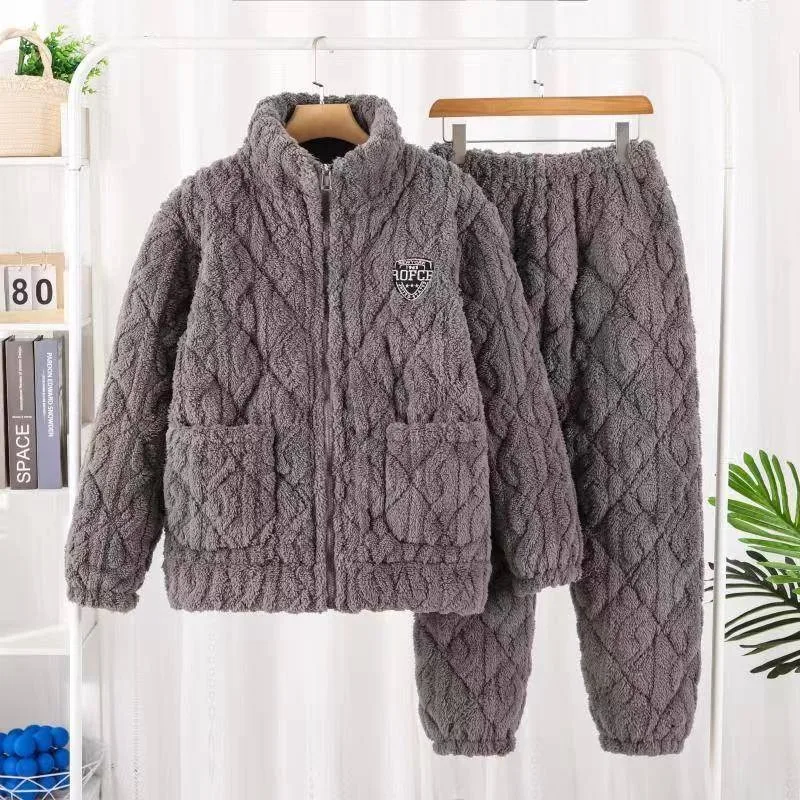 Can Be Worn Outside Pyjamas Winter Cashmere Thickened Home Wear Zipper Men's Big Children The Latest  Men High-grade Sleepwear