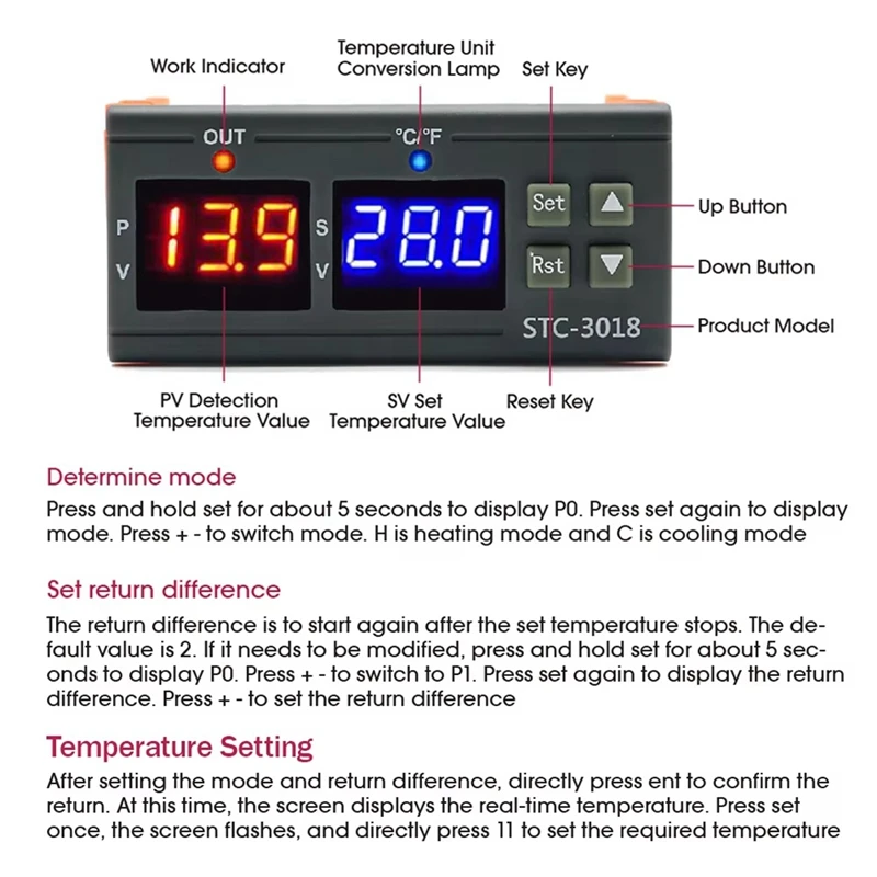 STC-3018 Dual Digital Temperature Controller Two Relay Output Thermoregulator Thermostat With Heater Cooler