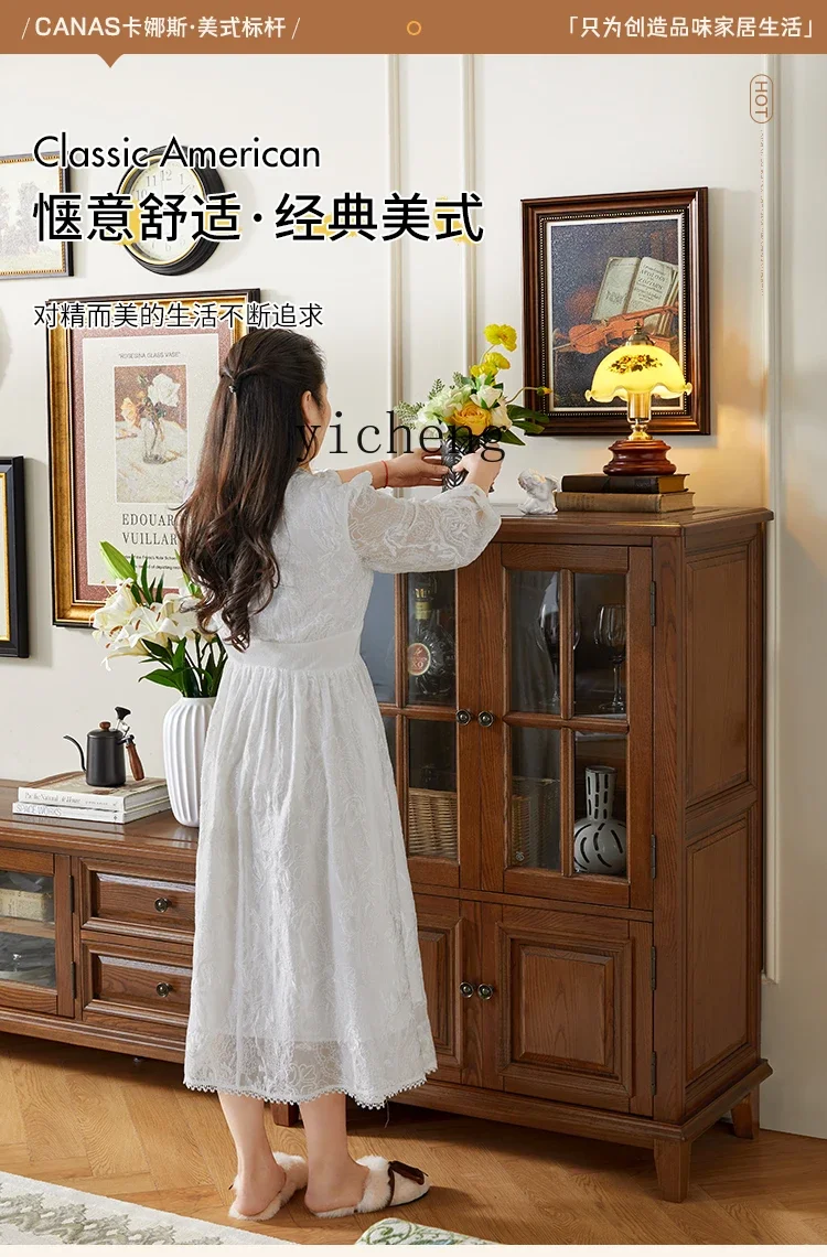 Solid Wood Wine Cabinet Wall Living Room Wine Cabinet Double Door High-End Entry Lux Side Cabinet Storage Rack