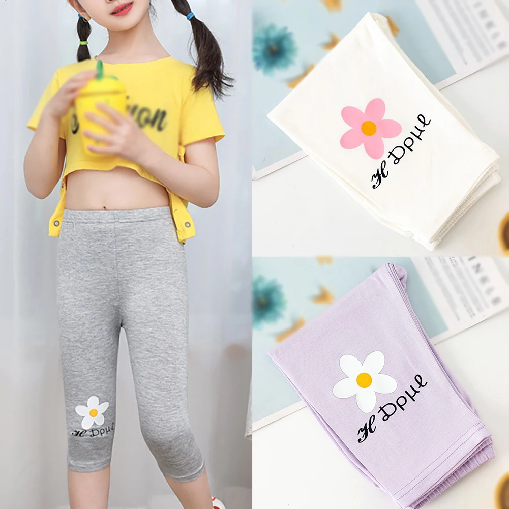 Summer Children Shorts Solid Color Cartoon Cotton Shorts With Flower Elastic Casual Kids Pants For Girl Soft Kids Clothes 3-8Y