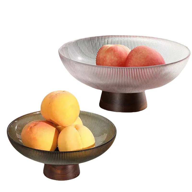 New medieval solid wood base high-footed glass fruit plate Chinese-style household living room coffee table