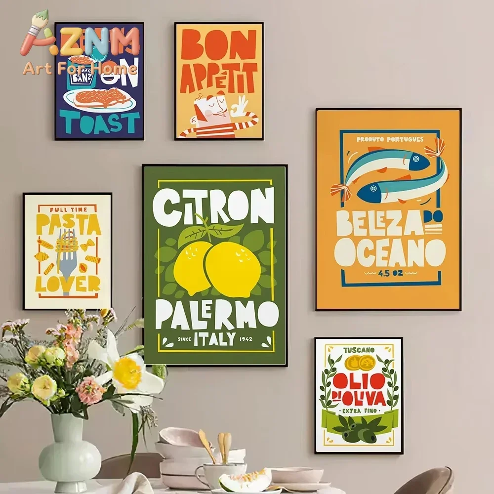 Beans on Toast Cartoon Funny Food Prints and Posters Bon Appetit Quote Canvas Painting Kitchen Wall Picture Club Bar Shop Decor