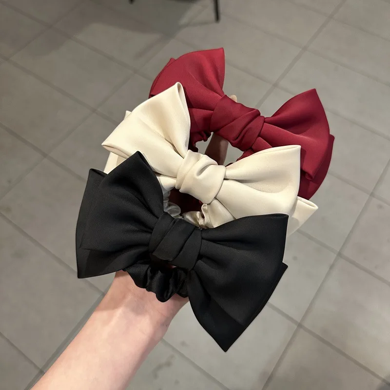 

Simplicity Elegant Satin Big Bow Hair Rope for Woman Temperament No Damage Hair Hair Rope Fashion Girl High Ponytail Scrunchie