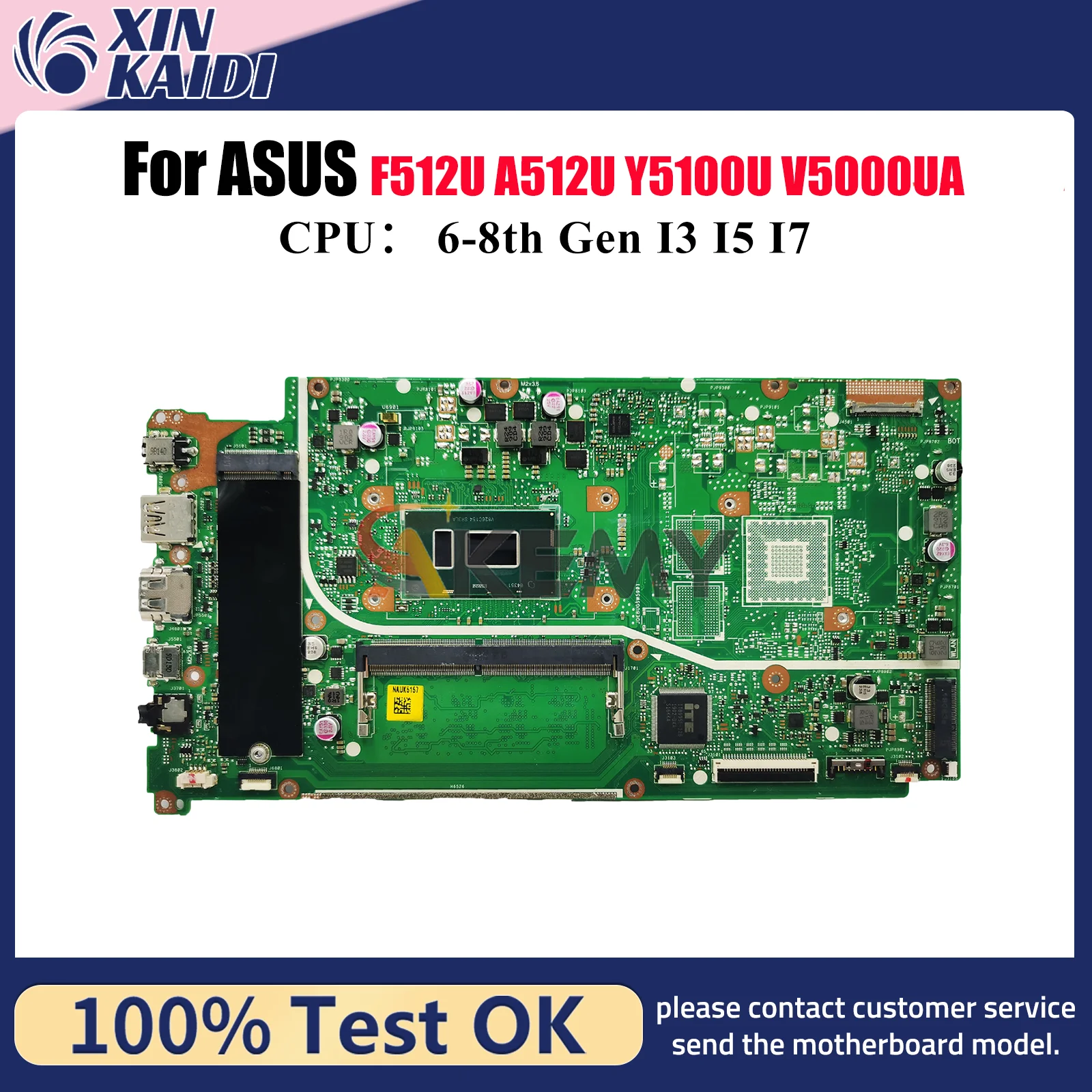 

X512UA Материнская плата для ноутбука ASUS VivoBook X512U X512UB Y5100U X512UF V5000UA A512U X512UA F512U Материнская плата с процессором I3 I5 I7