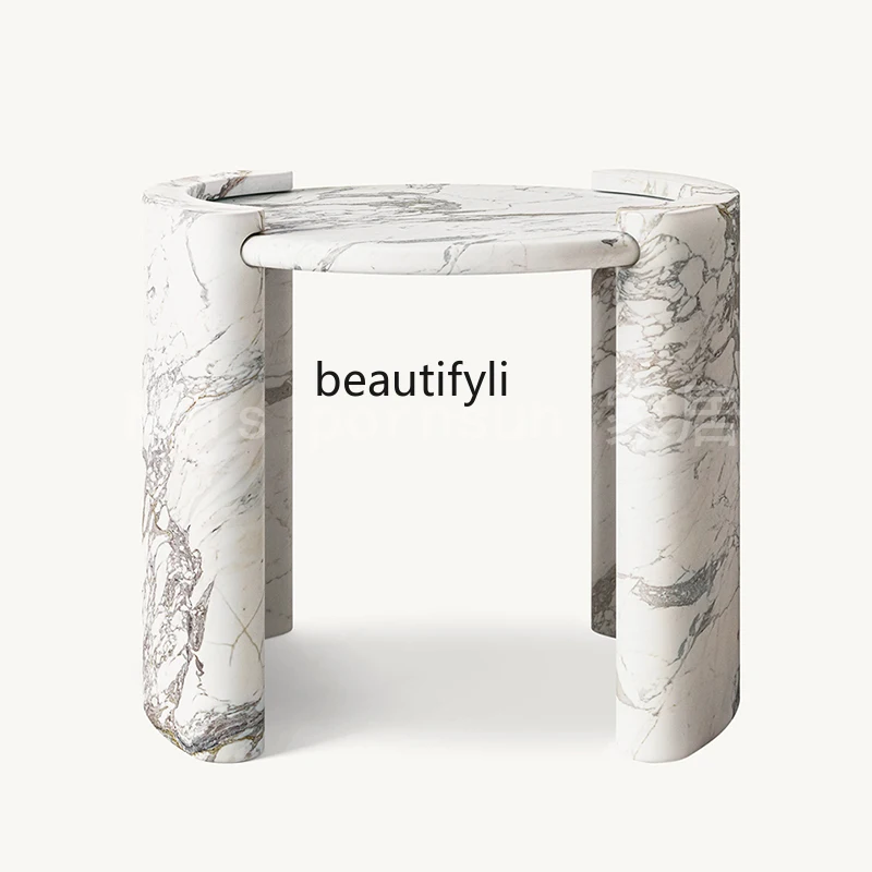 

Minimalist light luxury sofa edge Italian marble designer high-end large white flower living room corner table