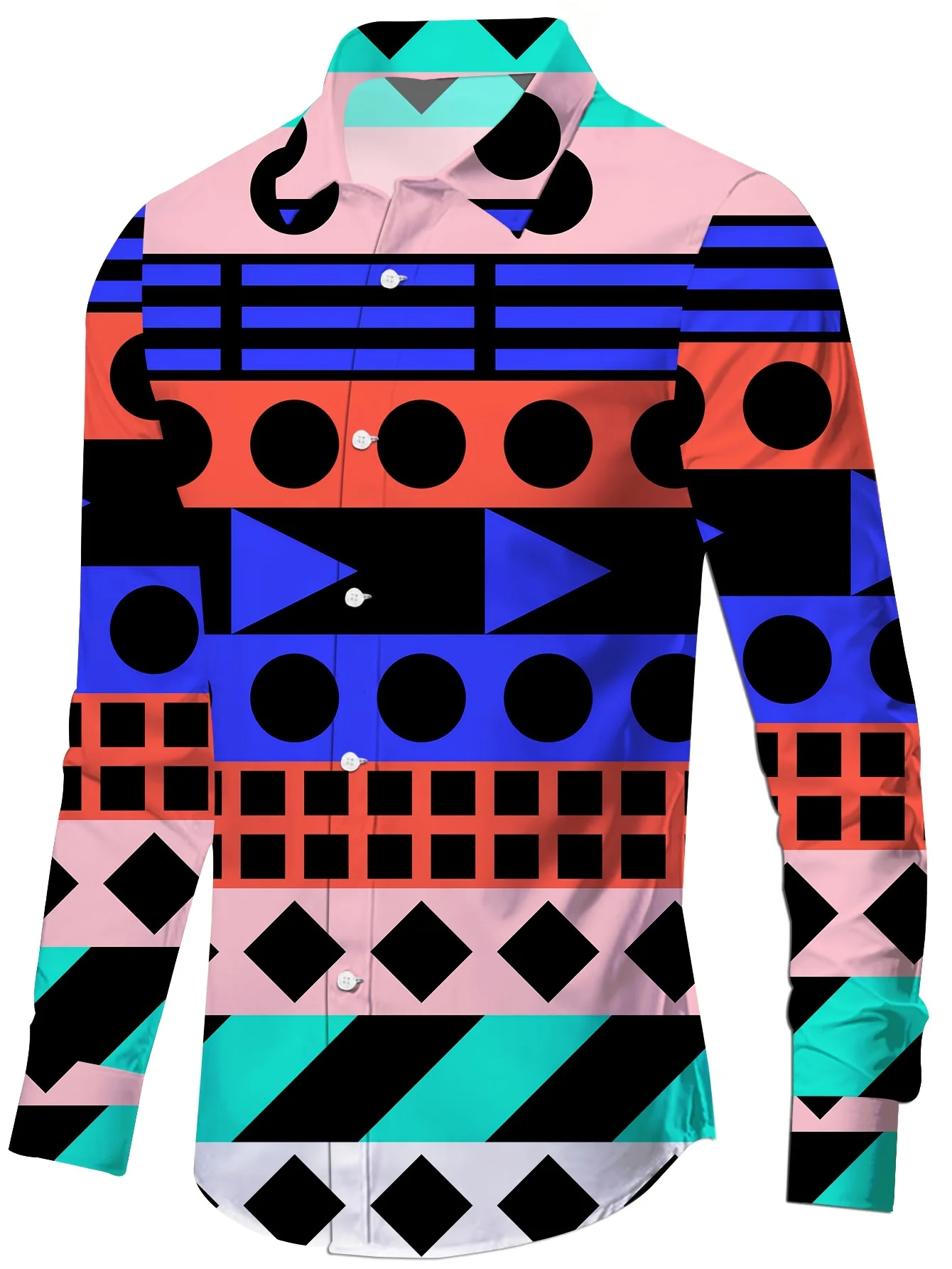 Men'S Stylish Long Sleeve Print Button-Up Shirt  Vibrant Floral  Geometric Design Comfortable Breathable Long-sleeved shirt Top