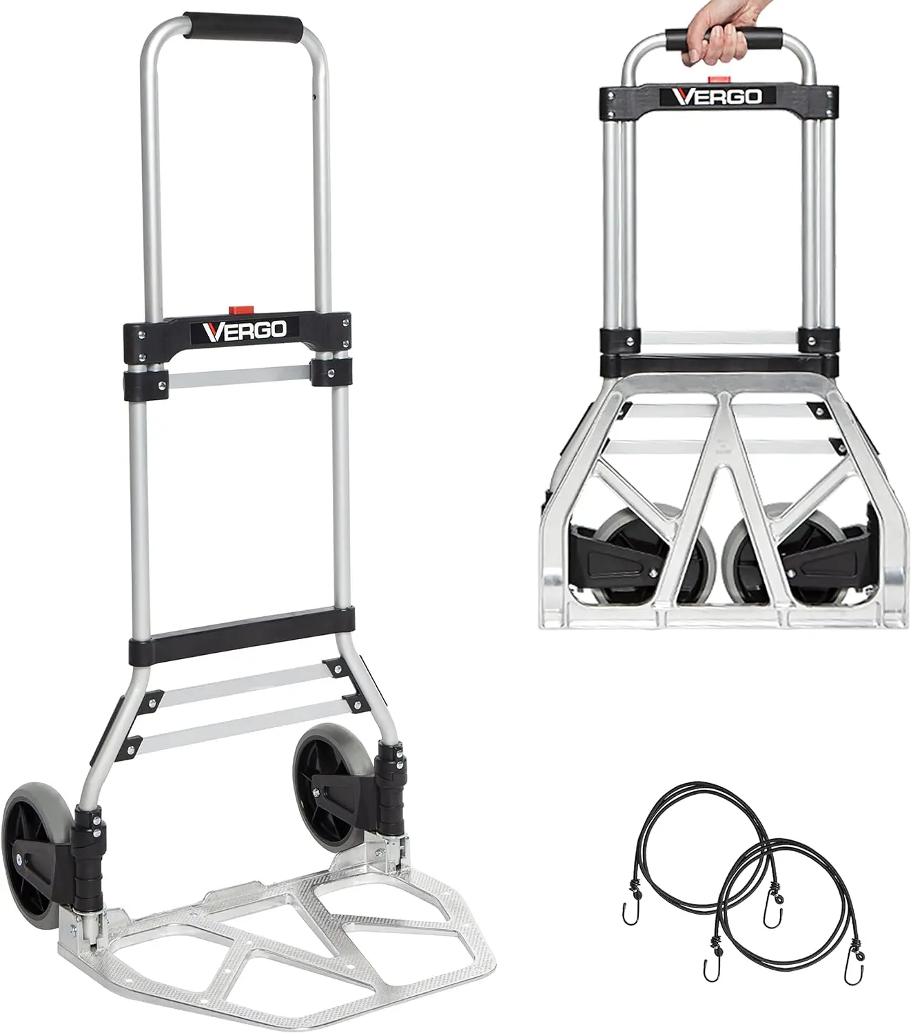 

Vergo Industrial Folding Hand Truck - 275 lb. Capacity Dolly Cart - No Assembly Required Hand Cart, Lightweight, Collapsible