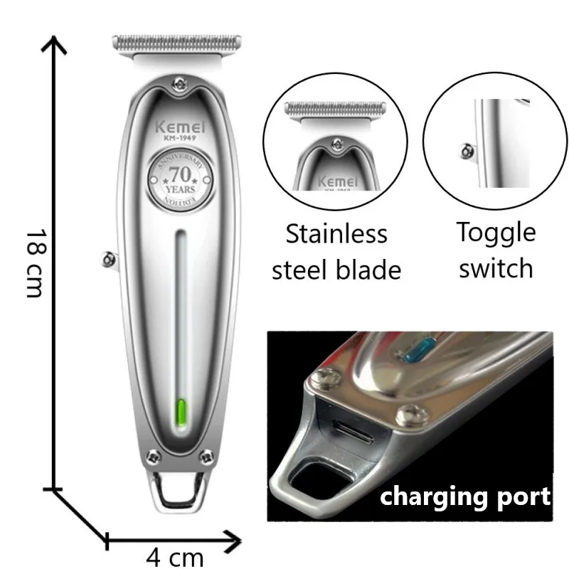 Máquina de cortar cabelo elétrica aparador de metal completo para homens barba máquina de cortar cabelo barbeiro profissional KM-1949