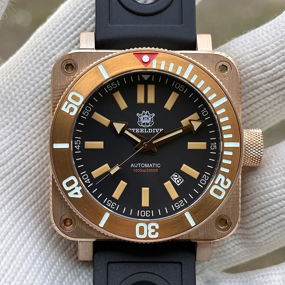 SD1949S Steeldive Brand Rectangle Case 45MM Solid Brone Rotatable Bezel Super Luminous 1000M Waterproof NH35 Automatic Men Watch
