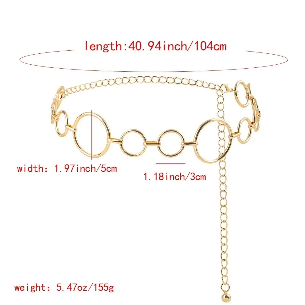 سلسلة الخصر النسائية الفاخرة تصميم بسيط شكل دائرة كبيرة سلسلة معدنية قابل للتعديل فستان الخصر سلسلة الإكسسوارات حزام #6