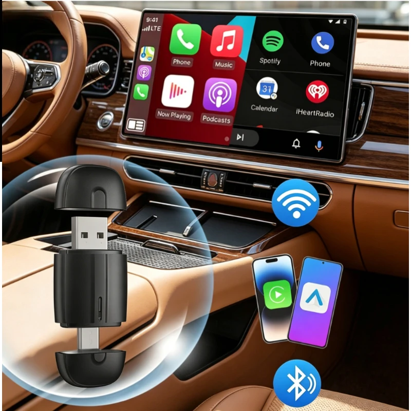 2026 NEW Wireless 2 in 1 CarPlay Adapter Android Auto Wired to Wireless Converter for Automotive Car Stereo